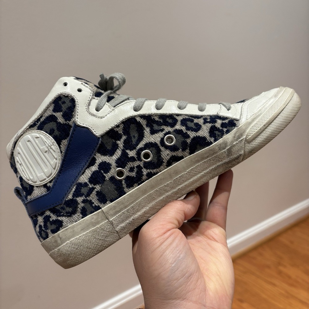 Golden Goose VCE 2.12 High‎ Top Shoes Womens Size 38 Blue Leopard Print Italy - Picture 4 of 16